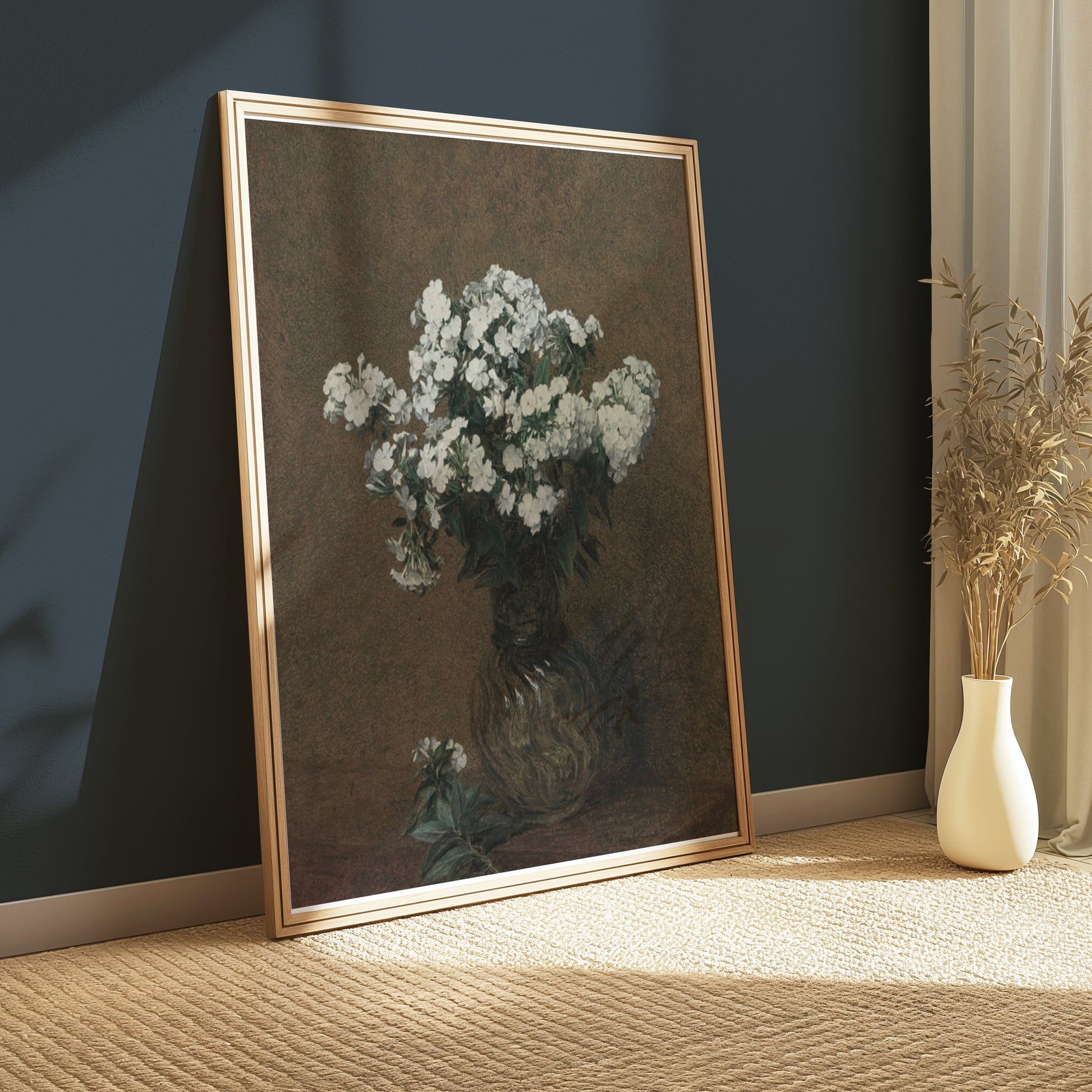 Premium Poster of Elegant White Flowers in Glass Vase Posters