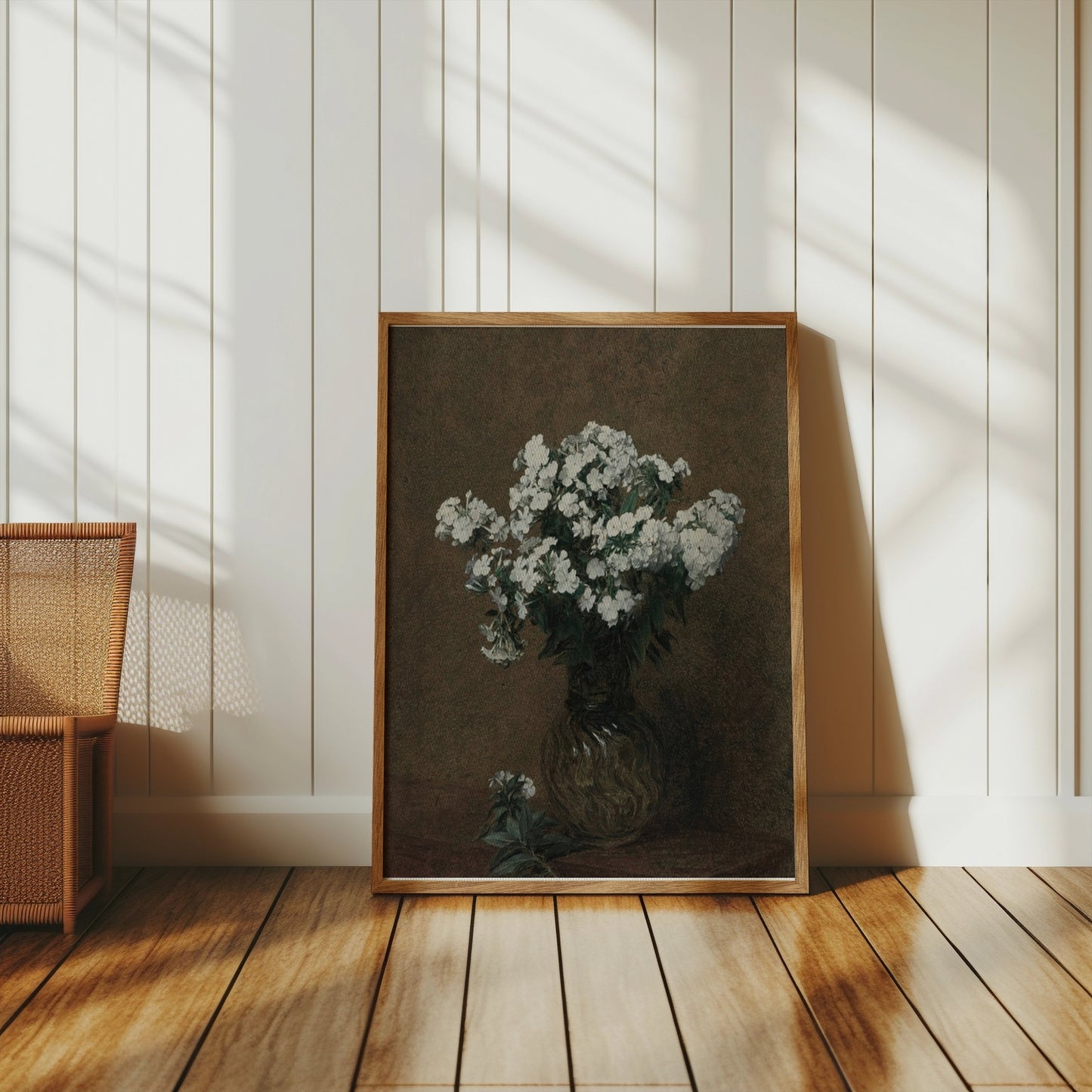 Premium Poster of Elegant White Flowers in Glass Vase Posters