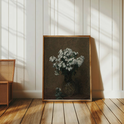 Premium Poster of Elegant White Flowers in Glass Vase Posters