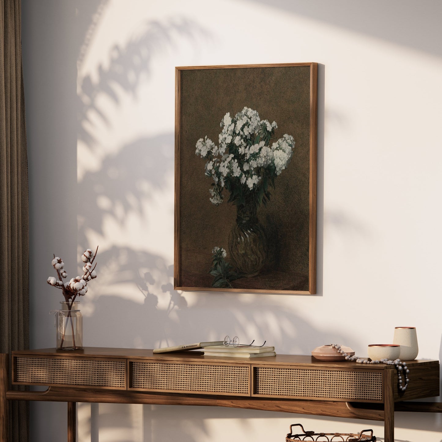 Premium Poster of Elegant White Flowers in Glass Vase Posters