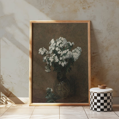 Premium Poster of Elegant White Flowers in Glass Vase Posters