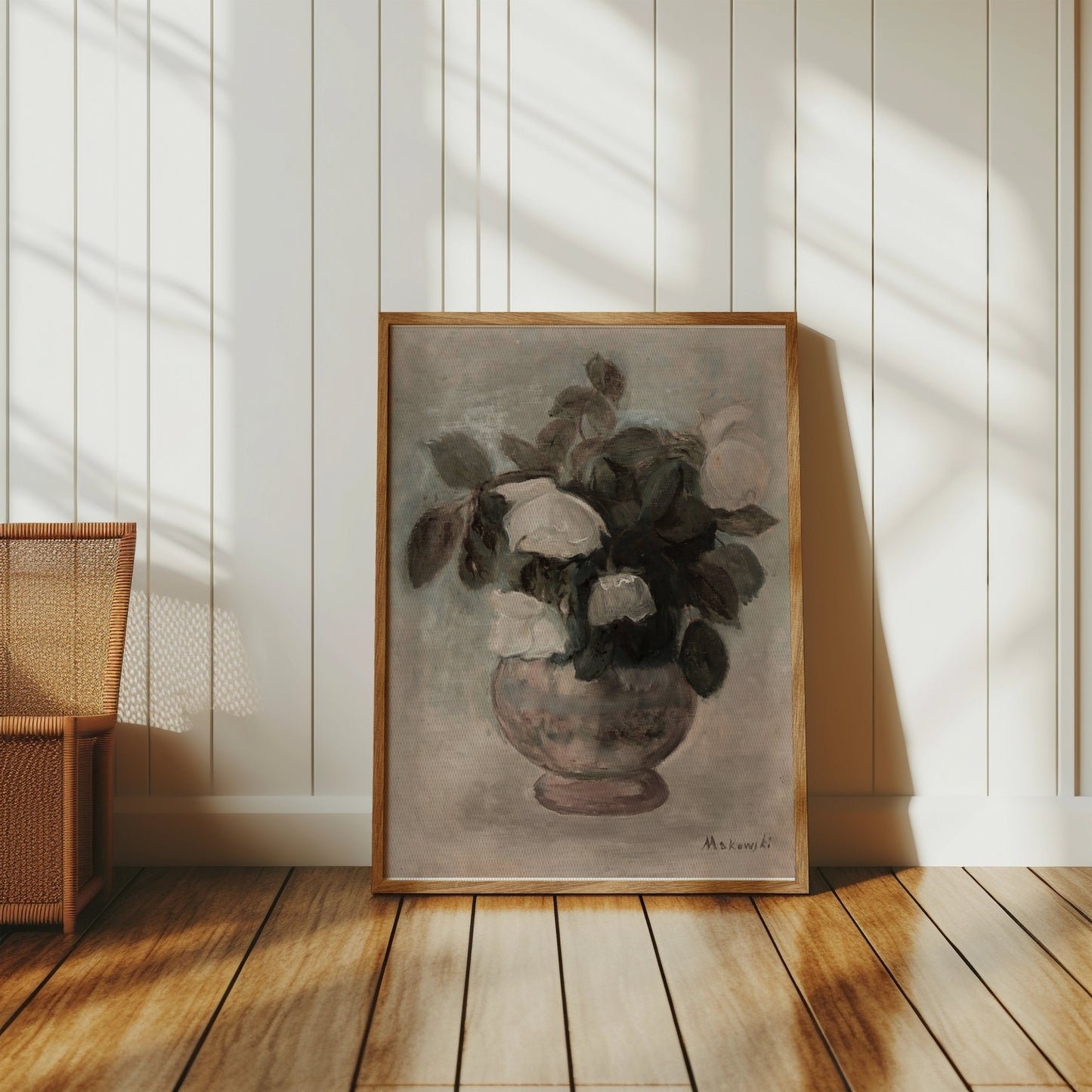 Premium Poster of Elegant White Roses in Vase Abstract Art Posters