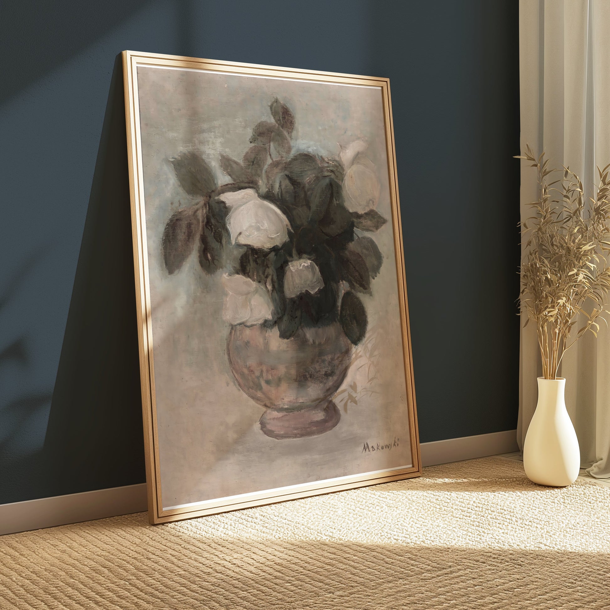 Premium Poster of Elegant White Roses in Vase Abstract Art Posters