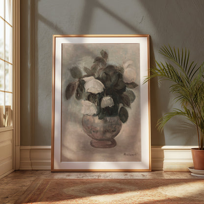Premium Poster of Elegant White Roses in Vase Abstract Art Posters