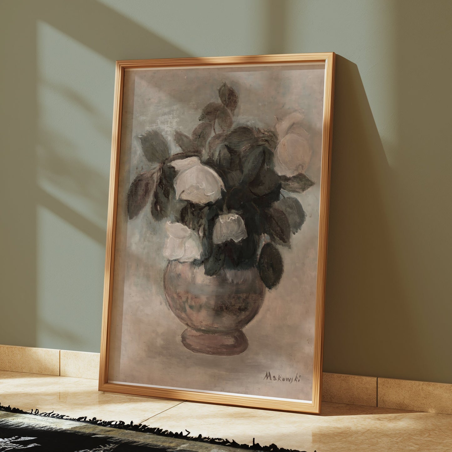 Premium Poster of Elegant White Roses in Vase Abstract Art Posters