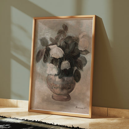 Premium Poster of Elegant White Roses in Vase Abstract Art Posters