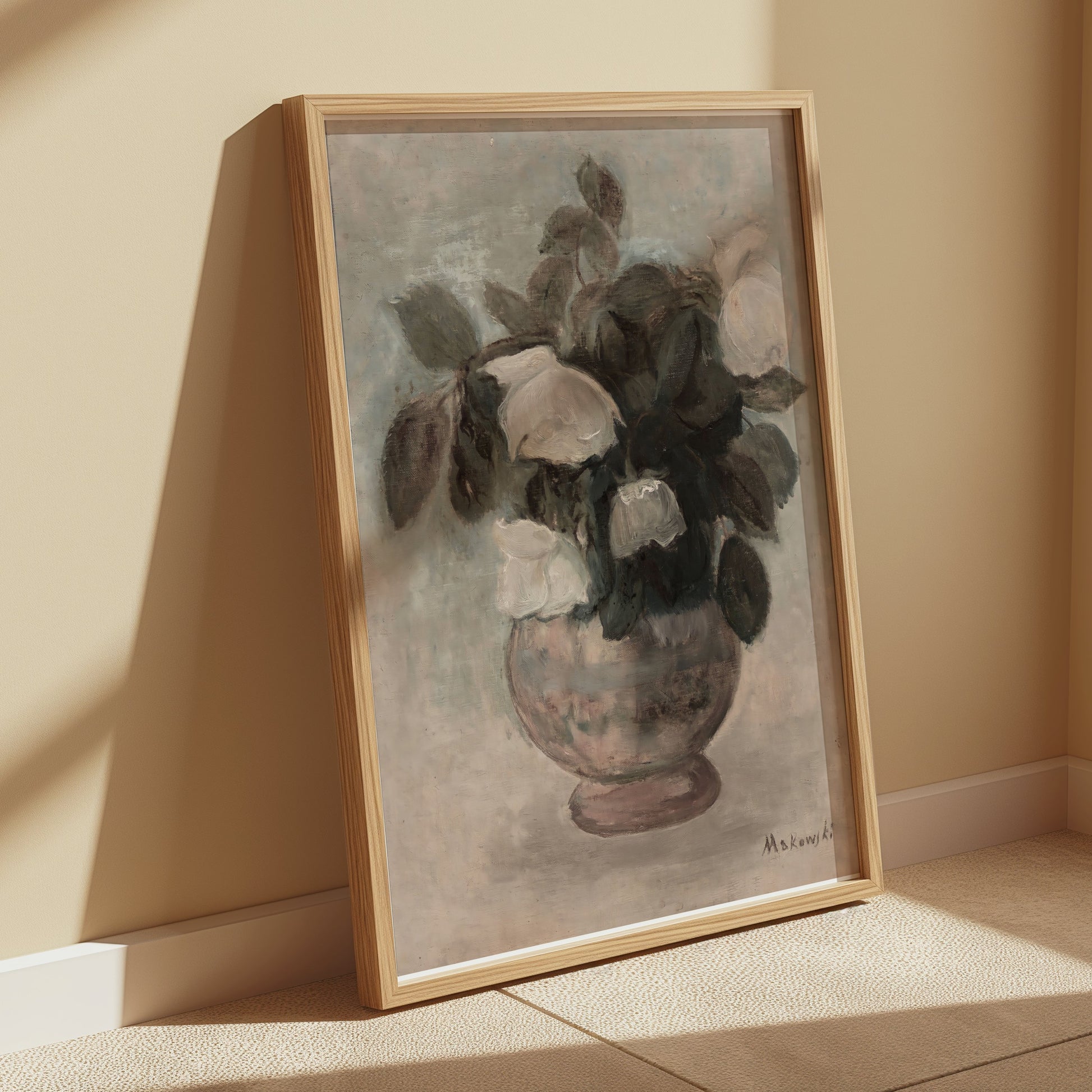 Premium Poster of Elegant White Roses in Vase Abstract Art Posters