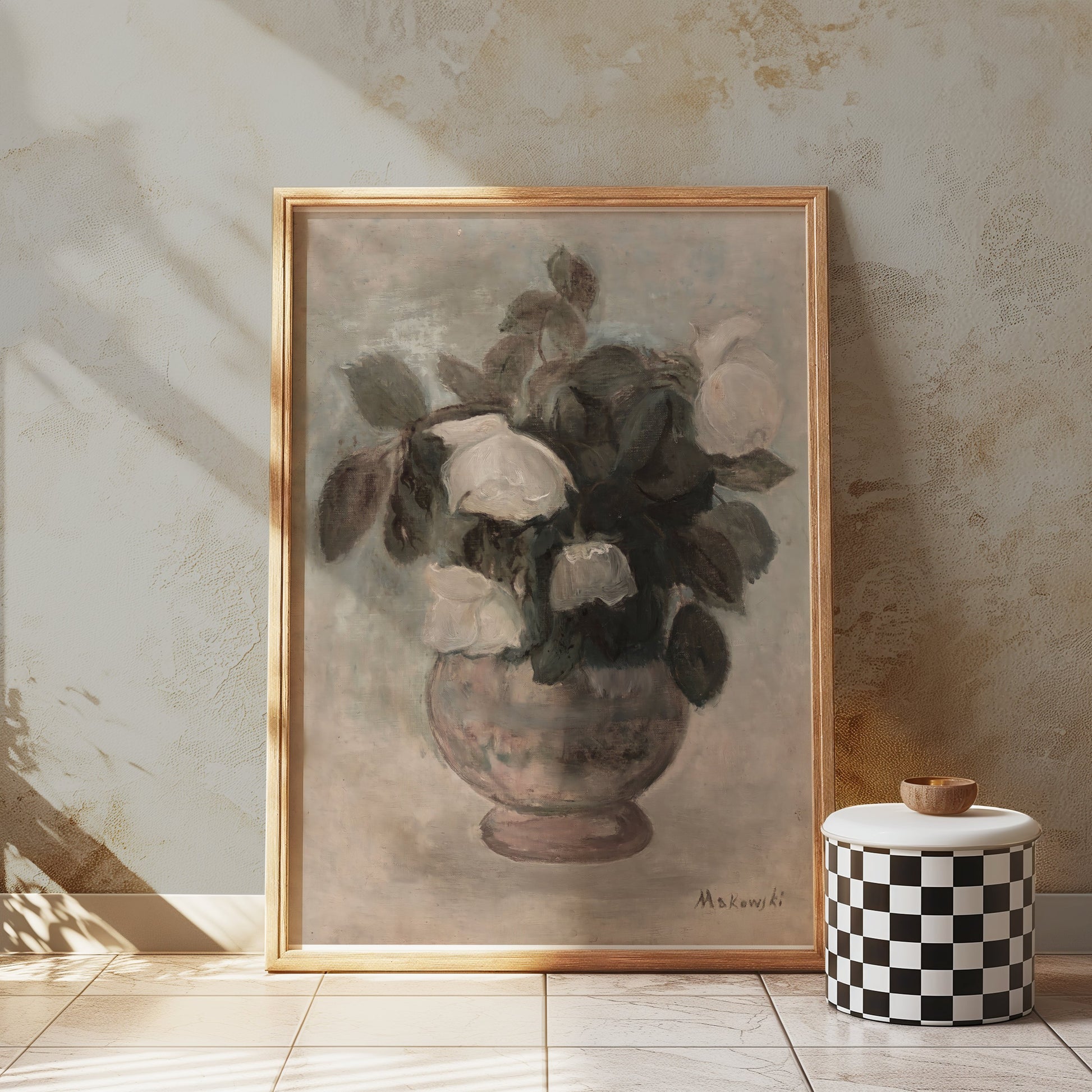 Premium Poster of Elegant White Roses in Vase Abstract Art Posters