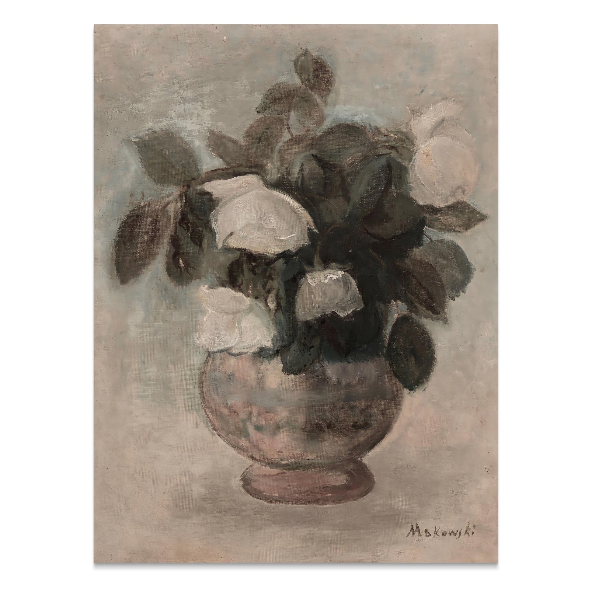 Premium Poster of Elegant White Roses in Vase Abstract Art Posters