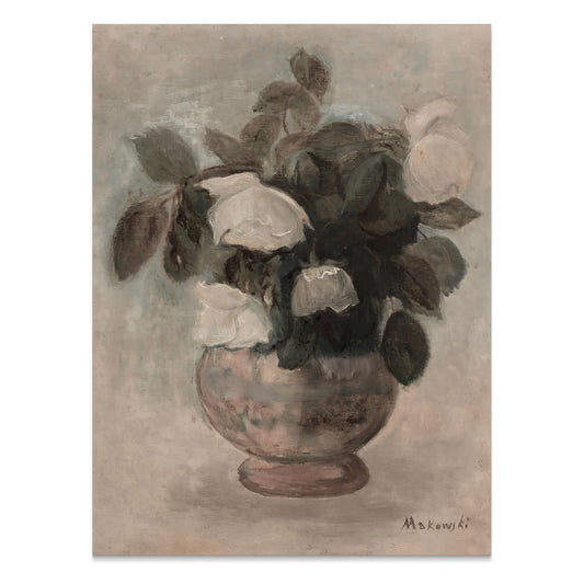 Premium Poster of Elegant White Roses in Vase Abstract Art Posters
