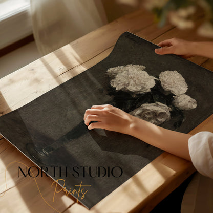 Premium Poster of Elegant White Roses in a Vase Art Print Posters