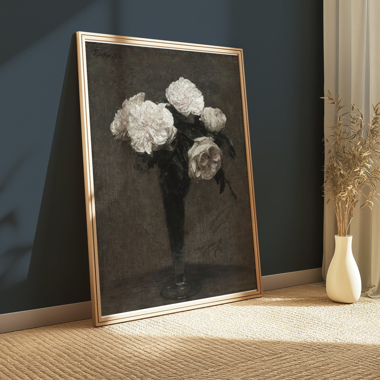 Premium Poster of Elegant White Roses in a Vase Art Print Posters