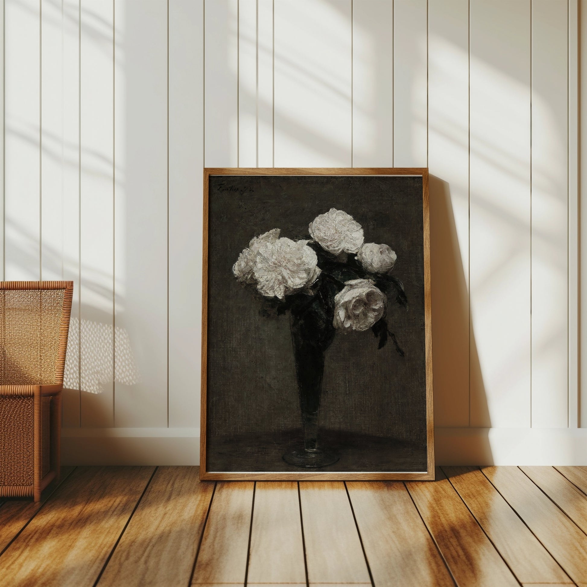 Premium Poster of Elegant White Roses in a Vase Art Print Posters
