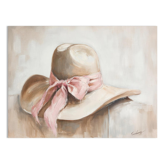 Premium Poster of Elegant Wide Brim Hat with a Pink Ribbon Posters