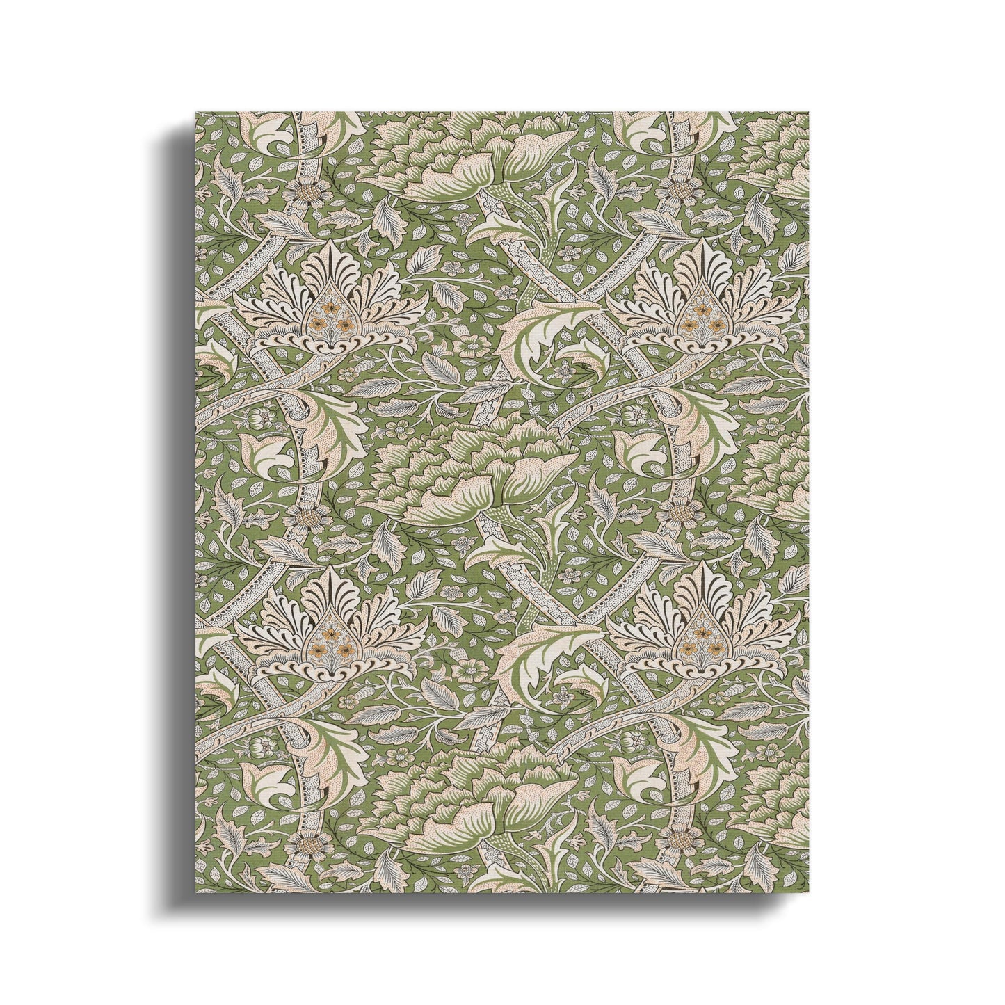 Elegant William Morris style floral pattern canvas wrap featuring intricate green and beige botanical designs, ideal for vintage home decor.