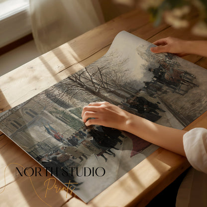 Premium Poster of Elegant Winter Street Scene Vintage Art Posters