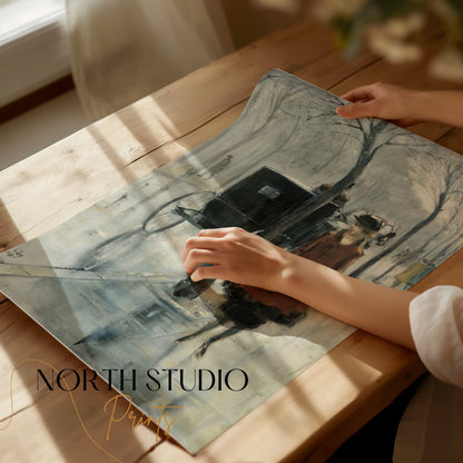 Premium Poster of Elegant Woman and Carriage in Autumn Scene Posters