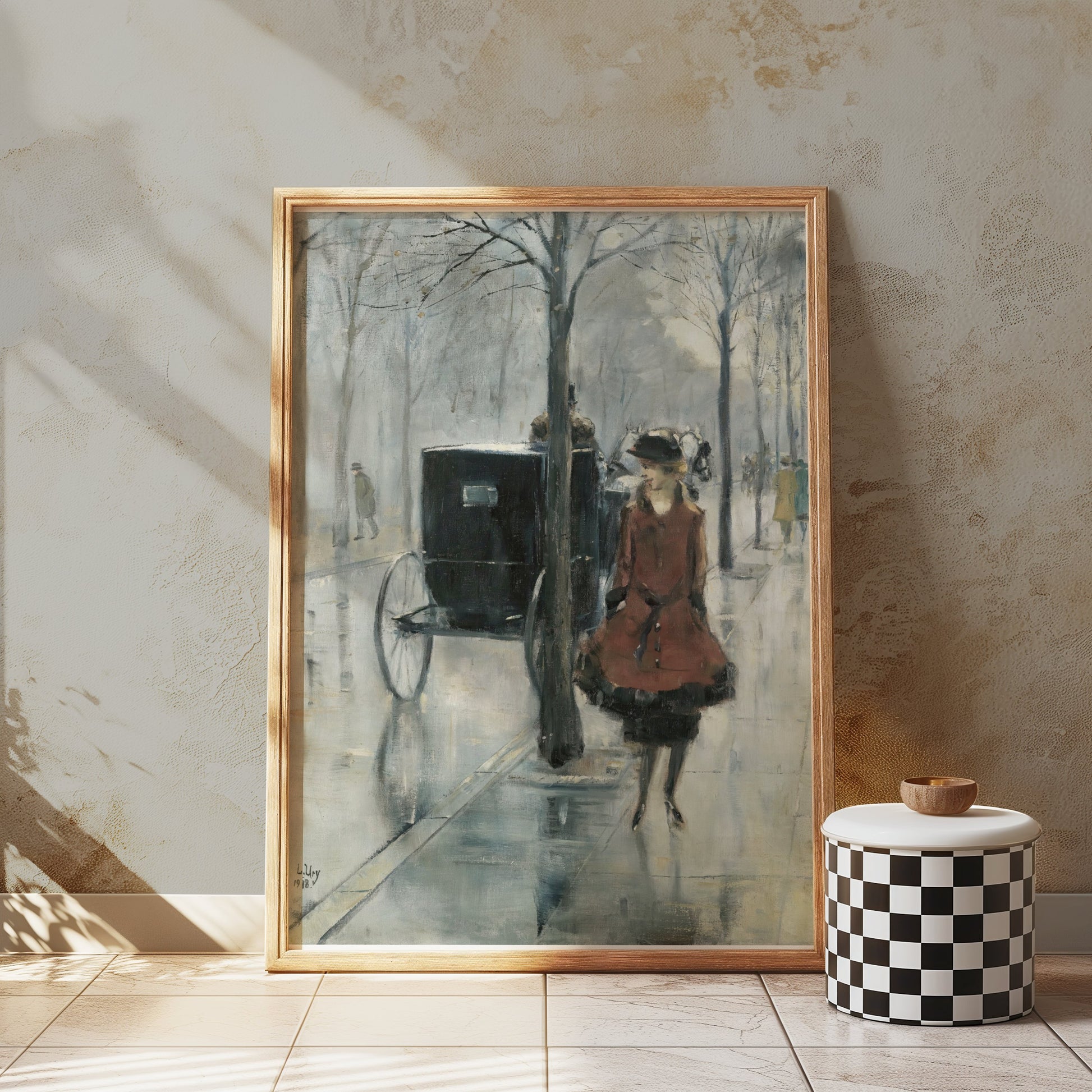 Premium Poster of Elegant Woman and Carriage in Autumn Scene Posters