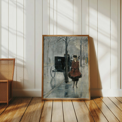 Premium Poster of Elegant Woman and Carriage in Autumn Scene Posters