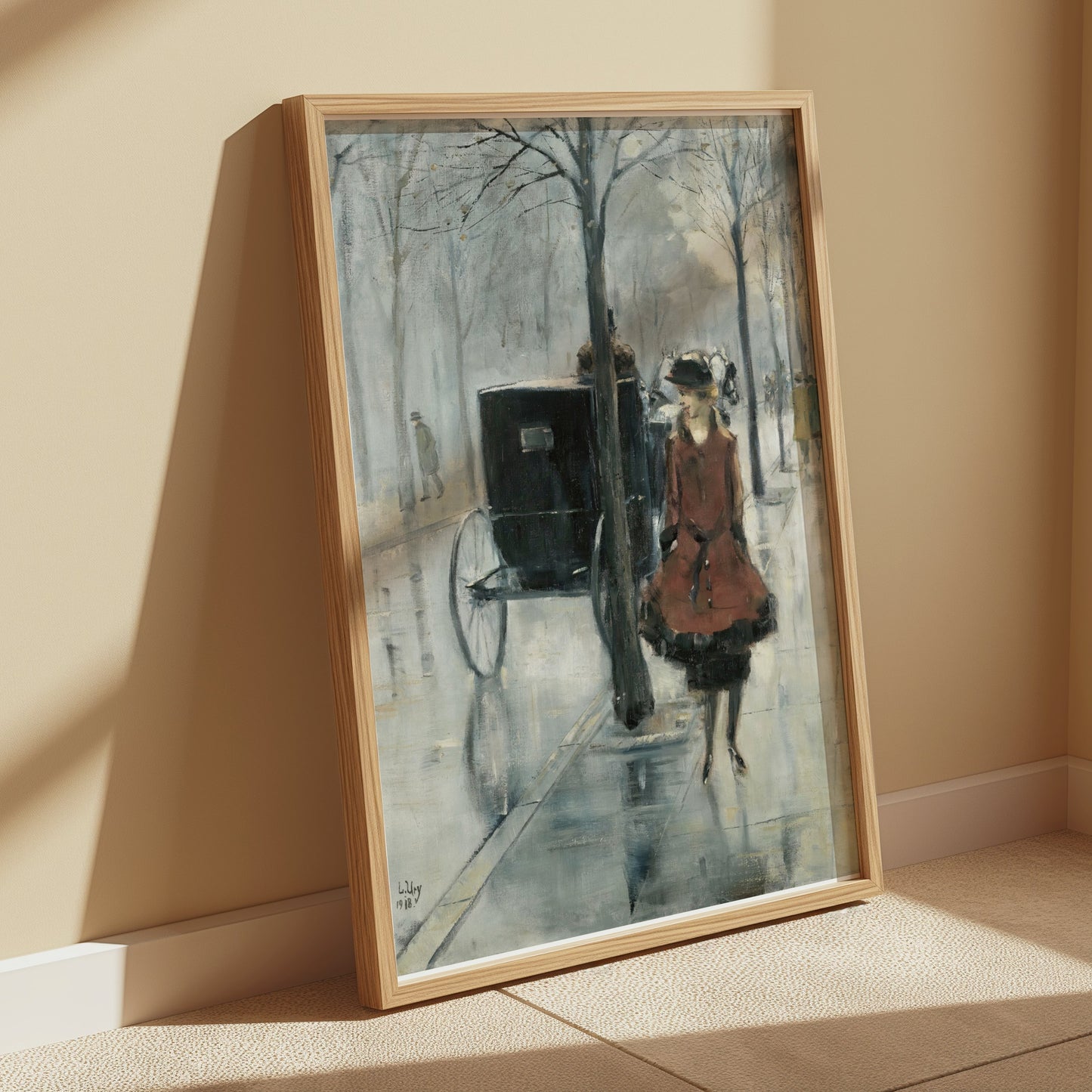 Premium Poster of Elegant Woman and Carriage in Autumn Scene Posters
