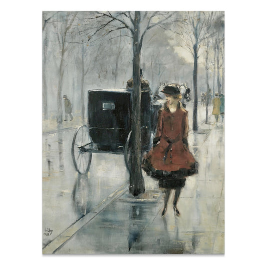 Premium Poster of Elegant Woman and Carriage in Autumn Scene Posters