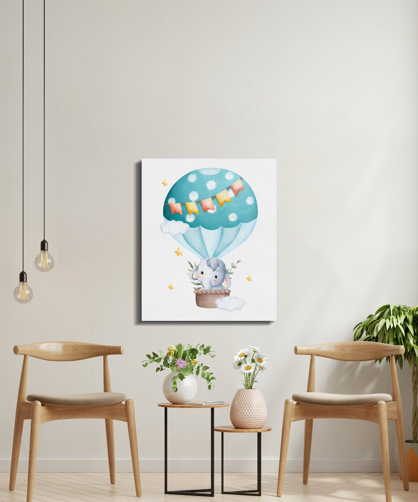 Premium Poster of Elephant in Hot Air Balloon Canvas Wraps