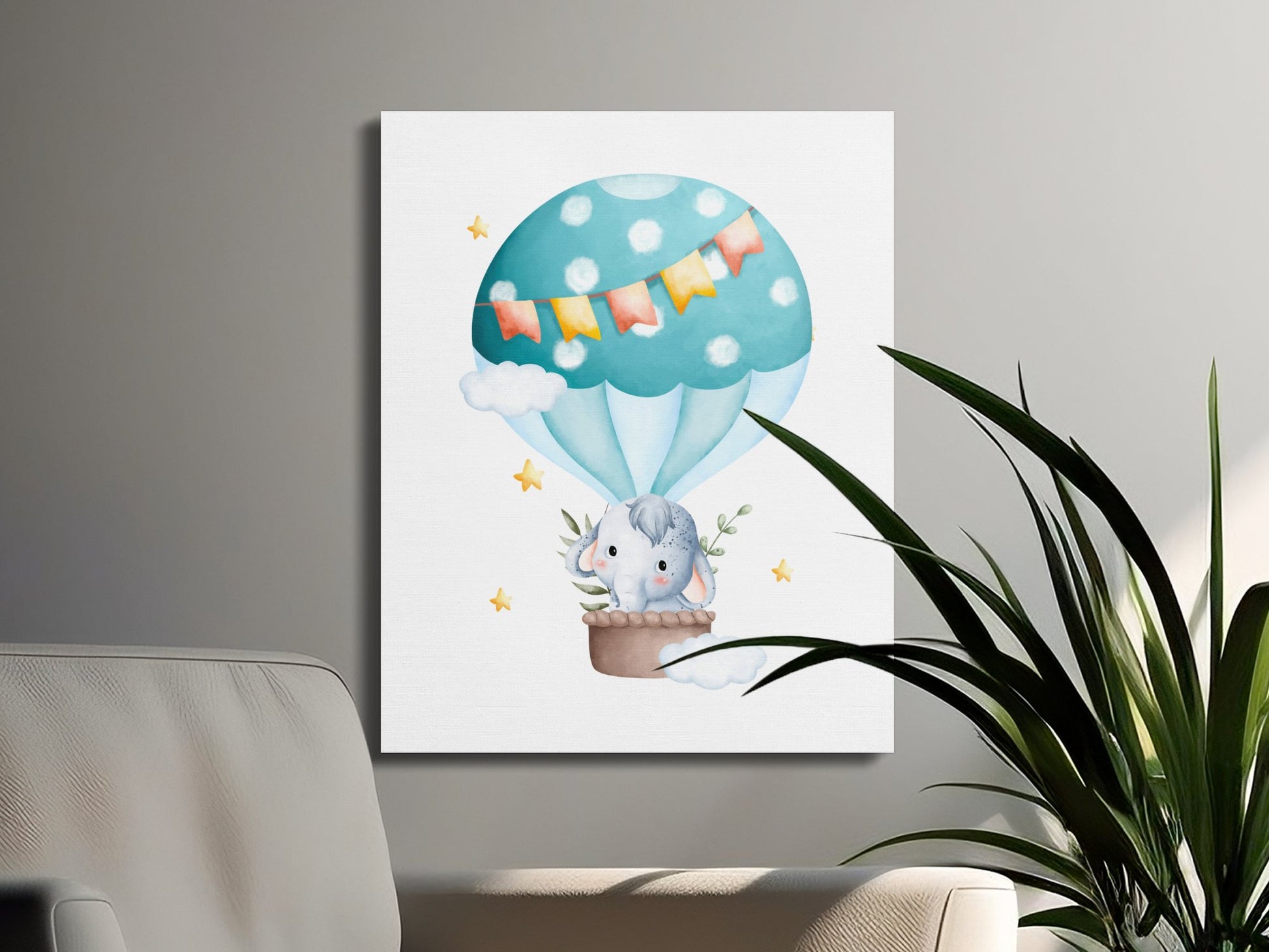 Premium Poster of Elephant in Hot Air Balloon Canvas Wraps