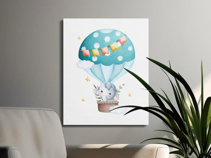 Premium Poster of Elephant in Hot Air Balloon Canvas Wraps