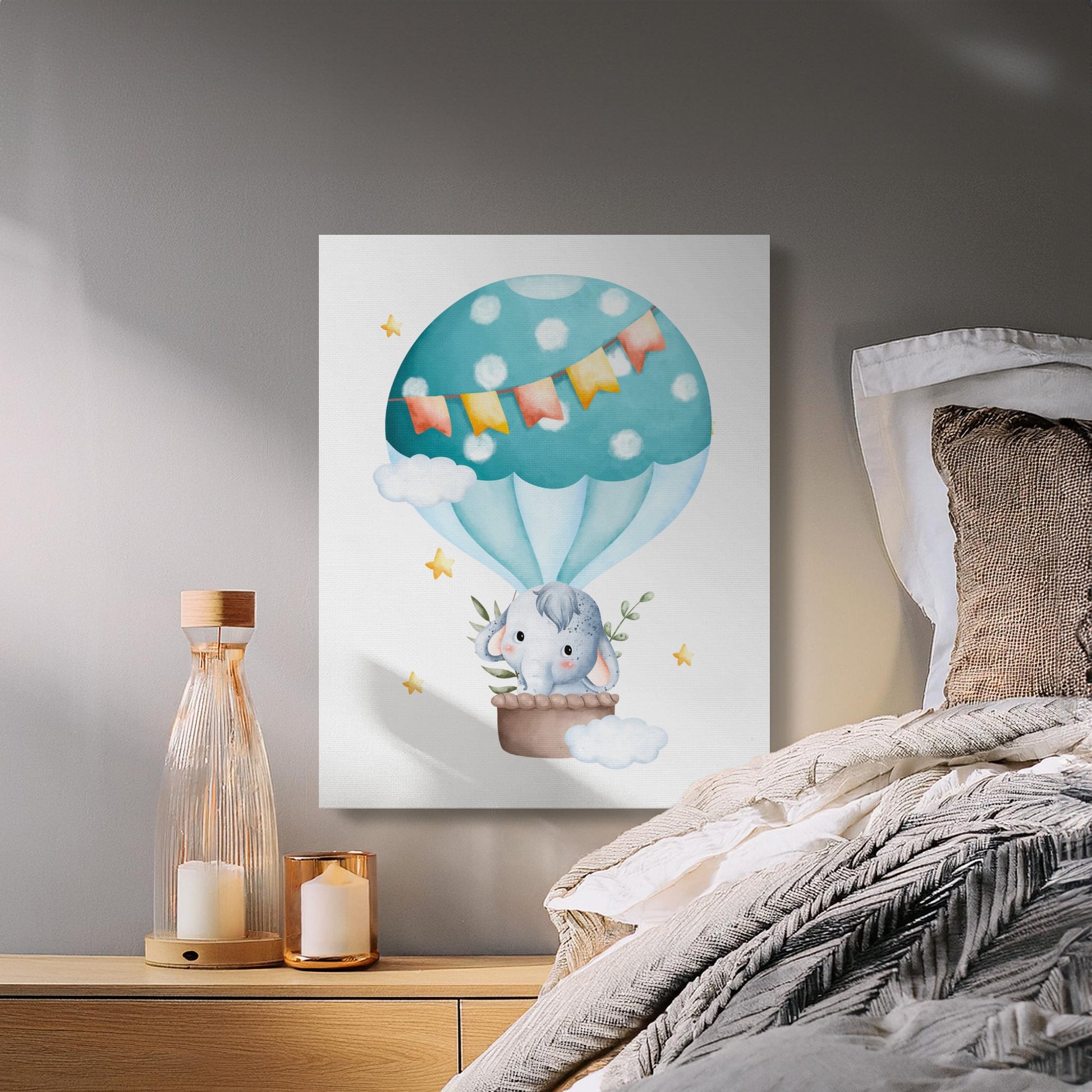 Premium Poster of Elephant in Hot Air Balloon Canvas Wraps