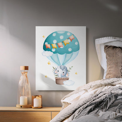 Premium Poster of Elephant in Hot Air Balloon Canvas Wraps