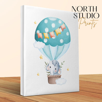 Premium Poster of Elephant in Hot Air Balloon Canvas Wraps