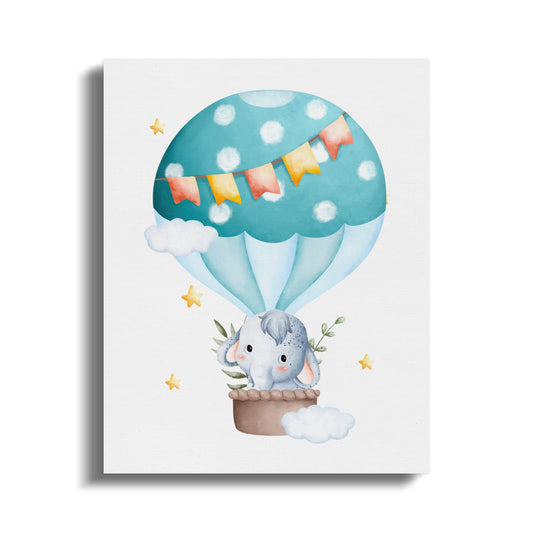 Premium Poster of Elephant in Hot Air Balloon Canvas Wraps