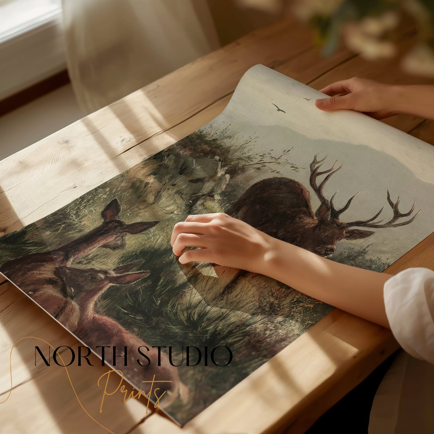 Premium Poster of Elk Herd in Misty Mountain Landscape Wildlife Posters