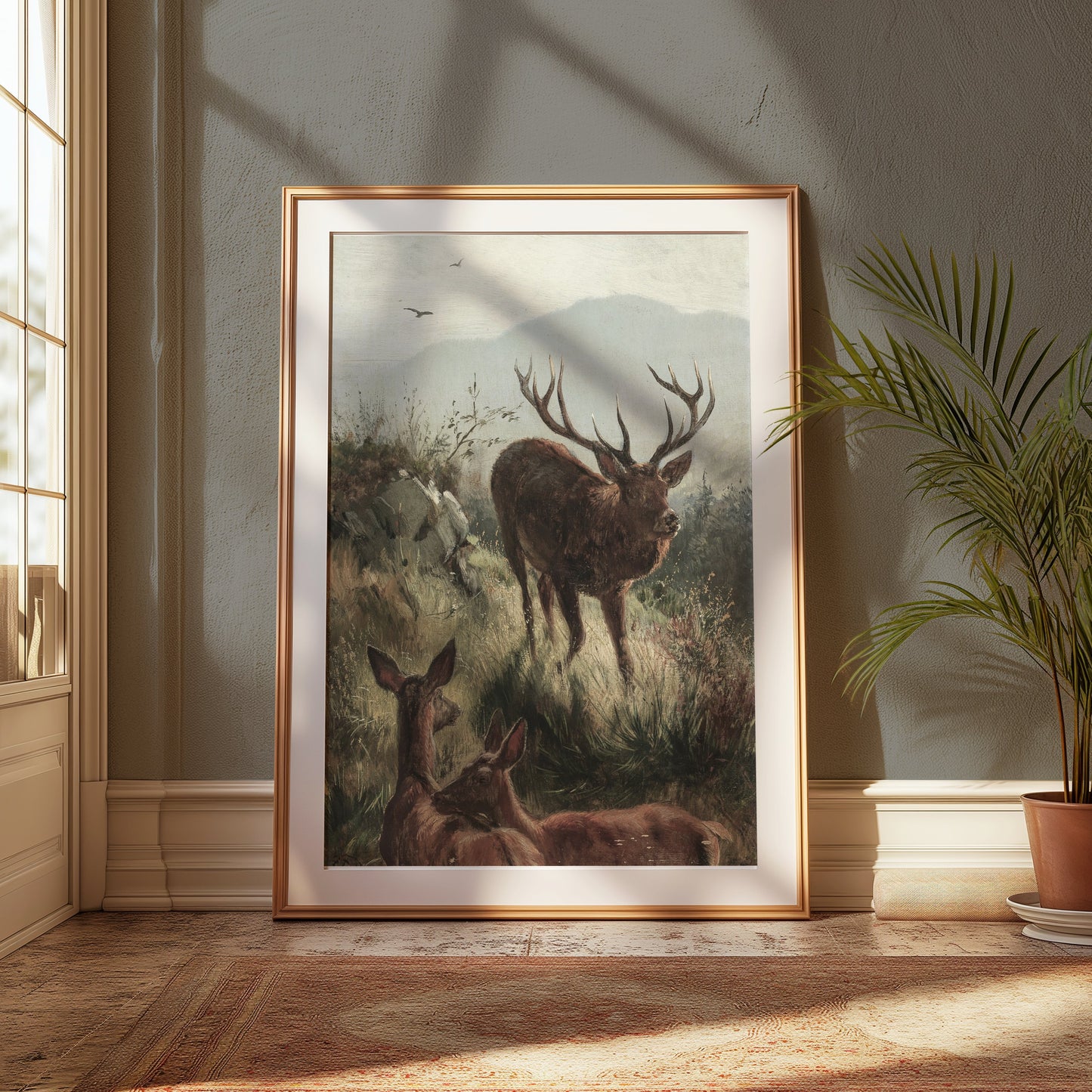 Premium Poster of Elk Herd in Misty Mountain Landscape Wildlife Posters