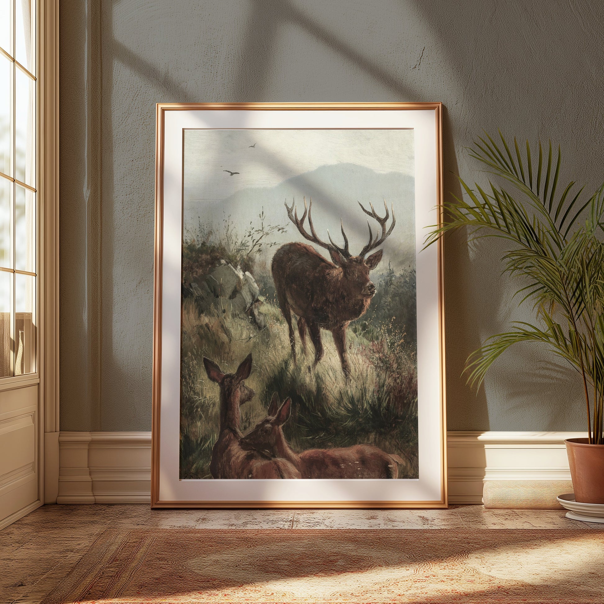 Premium Poster of Elk Herd in Misty Mountain Landscape Wildlife Posters
