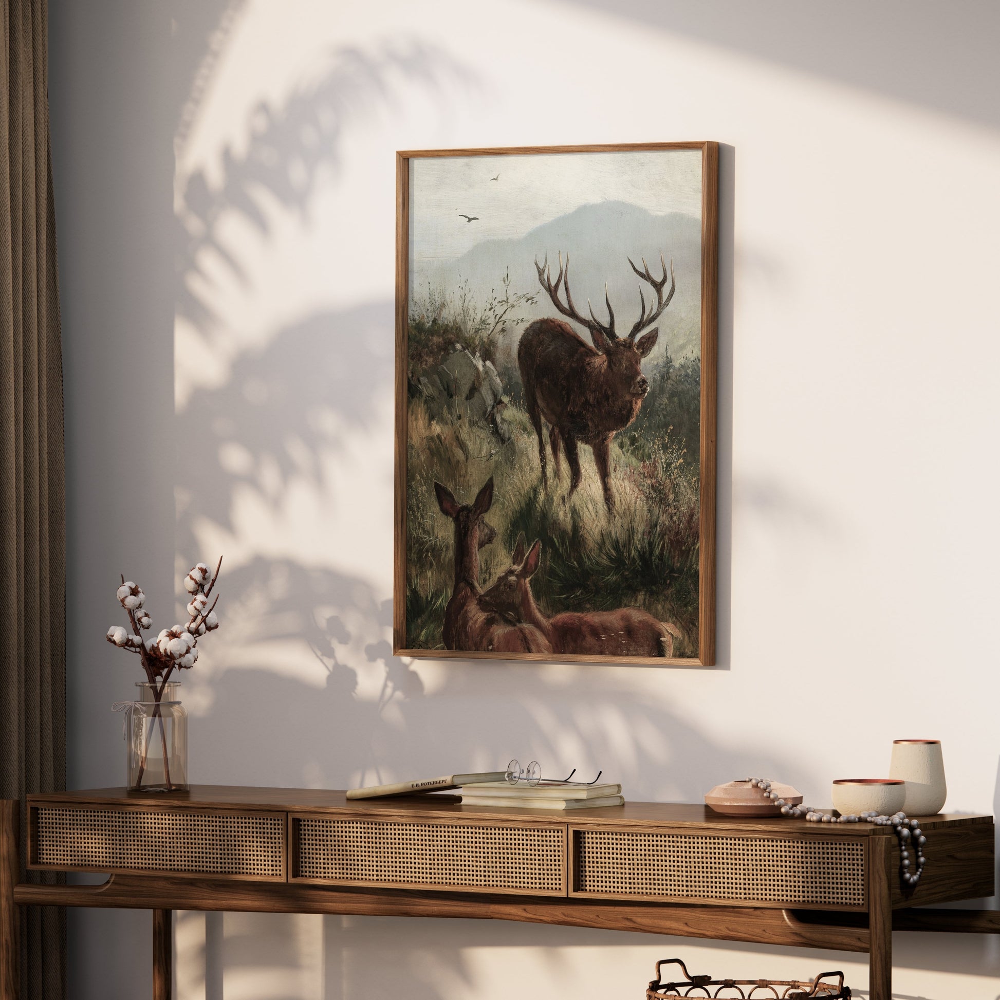 Premium Poster of Elk Herd in Misty Mountain Landscape Wildlife Posters