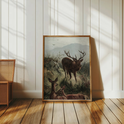 Premium Poster of Elk Herd in Misty Mountain Landscape Wildlife Posters