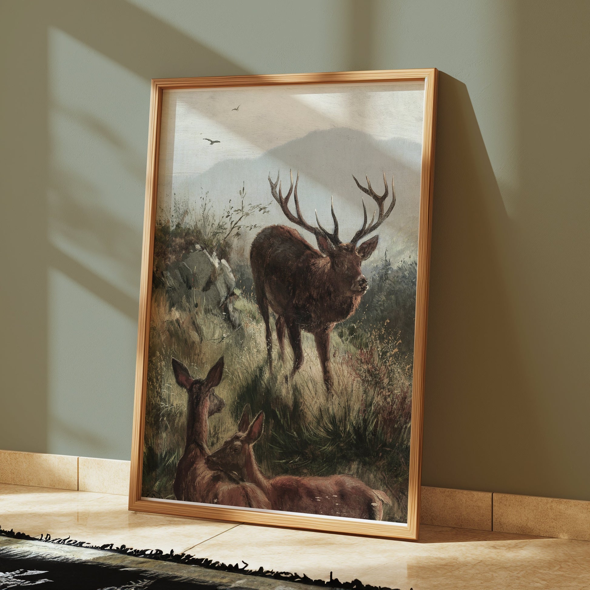 Premium Poster of Elk Herd in Misty Mountain Landscape Wildlife Posters