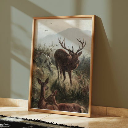 Premium Poster of Elk Herd in Misty Mountain Landscape Wildlife Posters