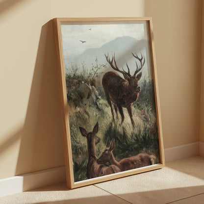 Premium Poster of Elk Herd in Misty Mountain Landscape Wildlife Posters