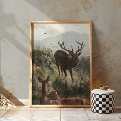 Premium Poster of Elk Herd in Misty Mountain Landscape Wildlife Posters