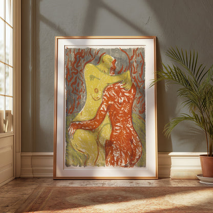 Premium Poster of Embrace Artwork Red and Yellow Abstract Posters