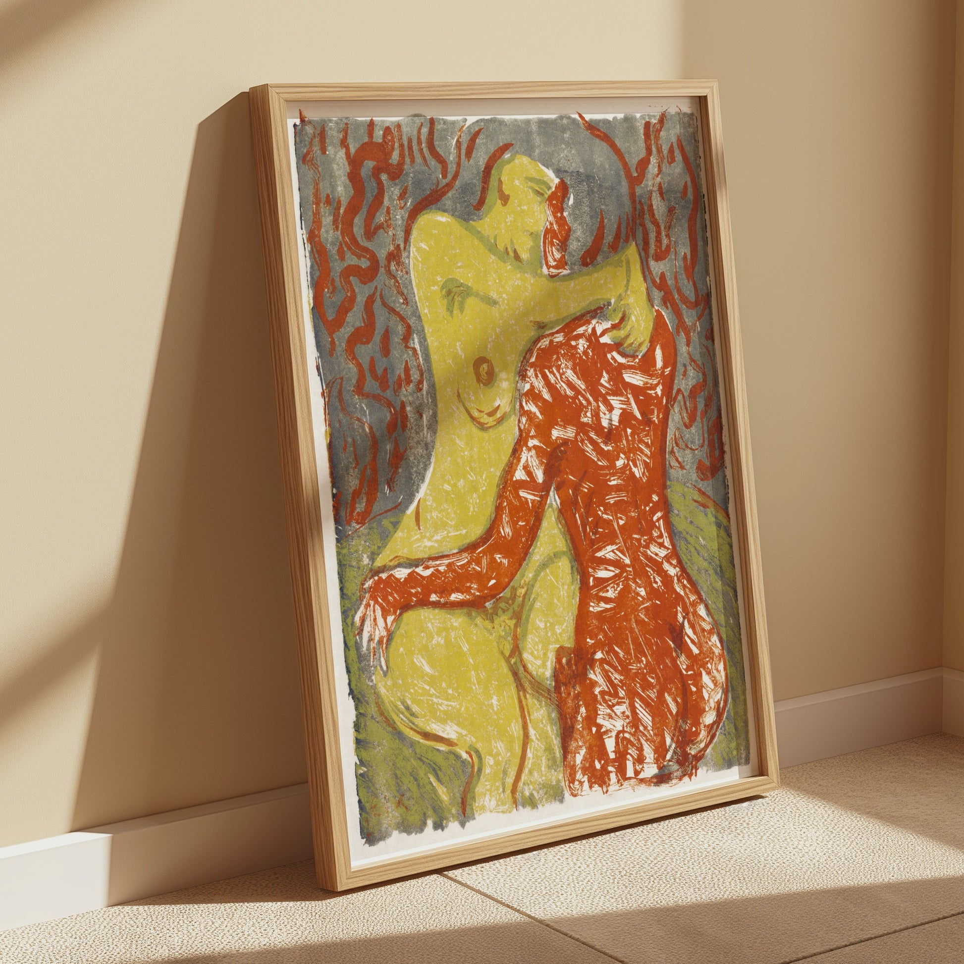 Premium Poster of Embrace Artwork Red and Yellow Abstract Posters