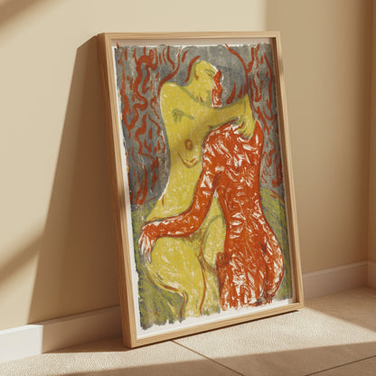 Premium Poster of Embrace Artwork Red and Yellow Abstract Posters