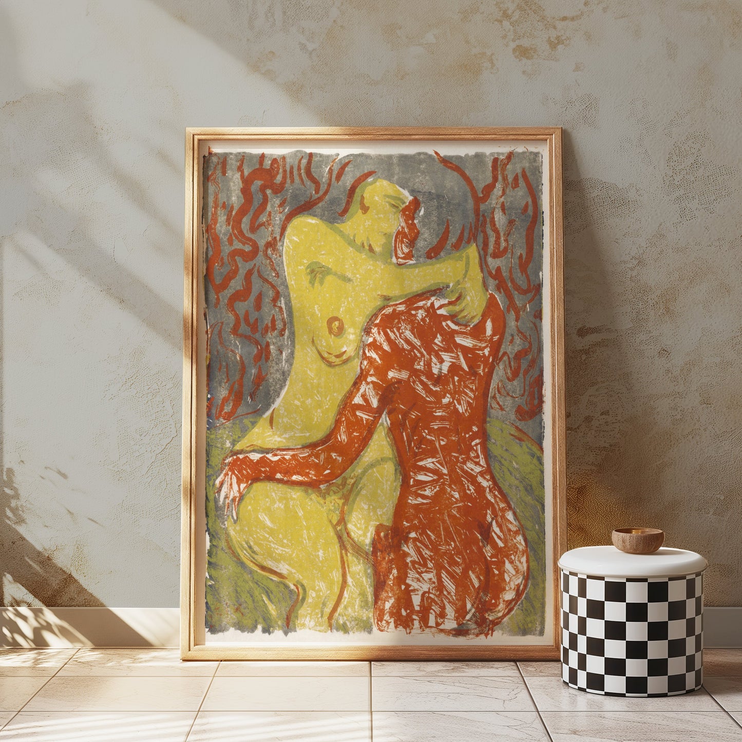 Premium Poster of Embrace Artwork Red and Yellow Abstract Posters