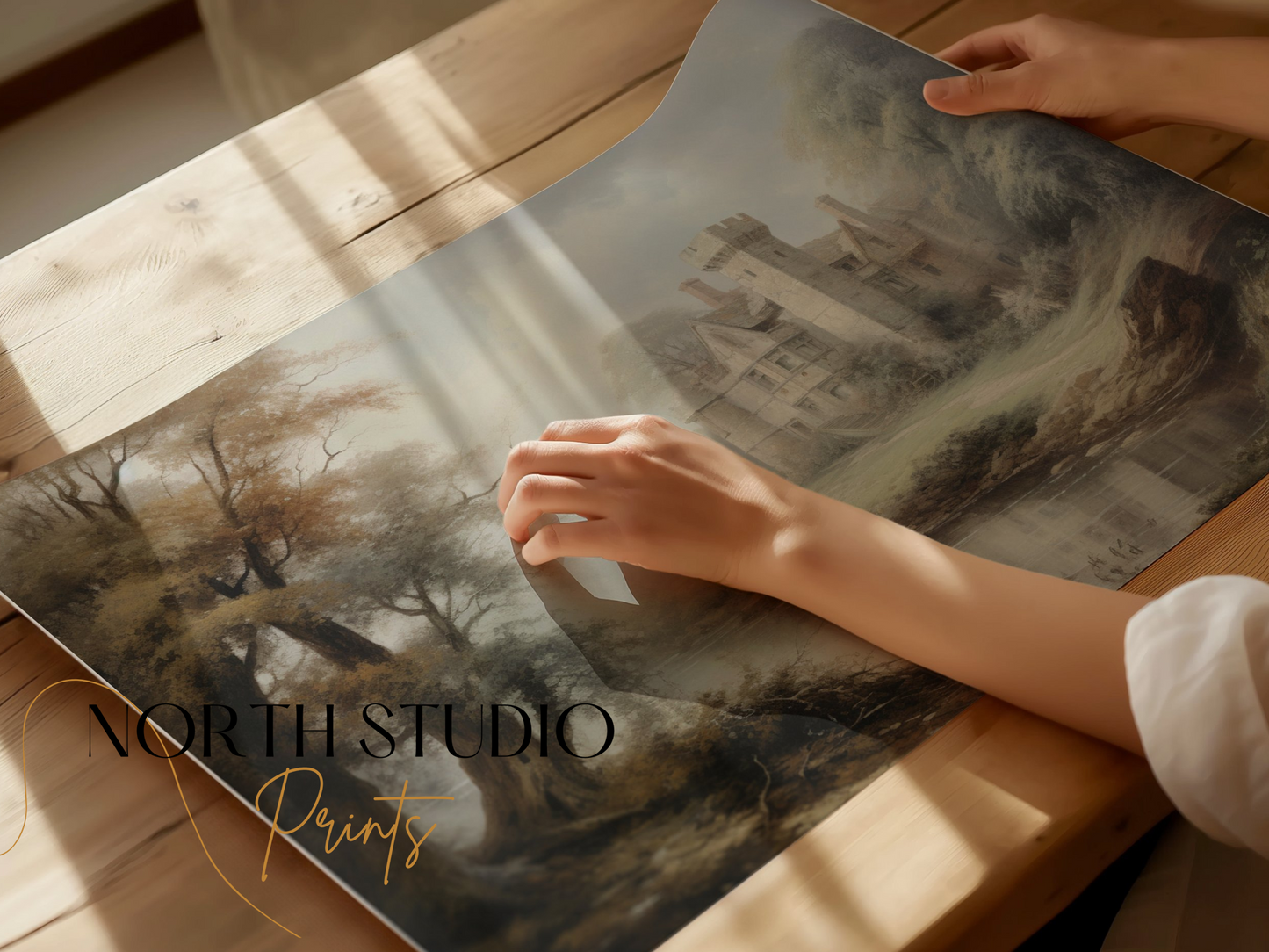 Premium Poster of Enchanting Castle Amidst Misty Forest Landscape Posters