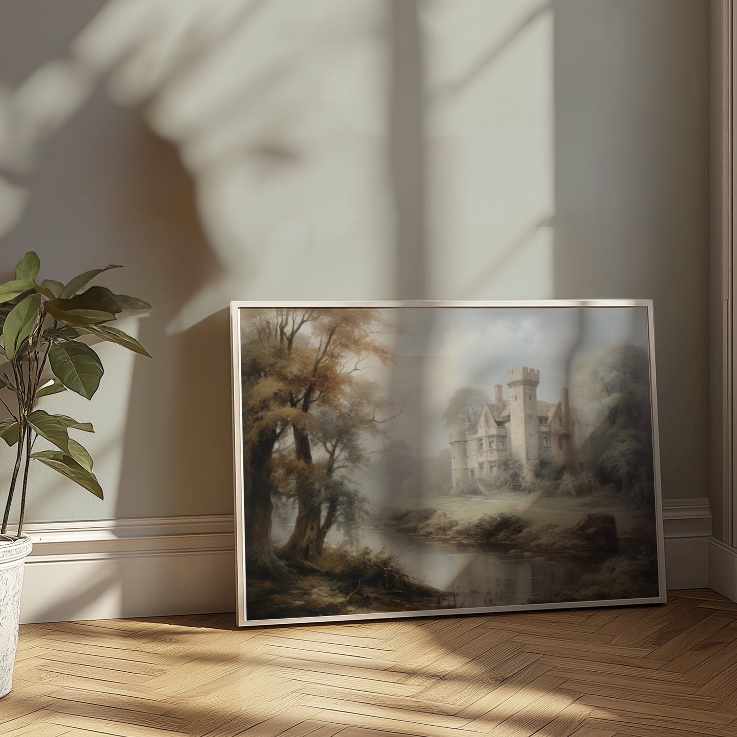 Premium Poster of Enchanting Castle Amidst Misty Forest Landscape Posters