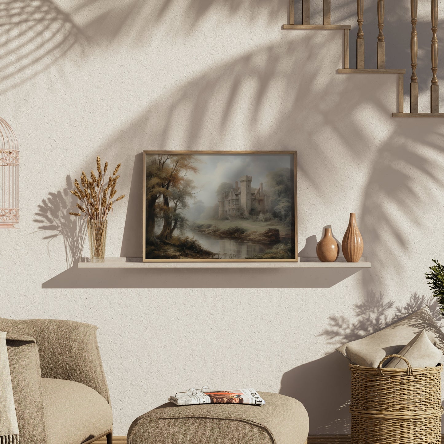 Premium Poster of Enchanting Castle Amidst Misty Forest Landscape Posters