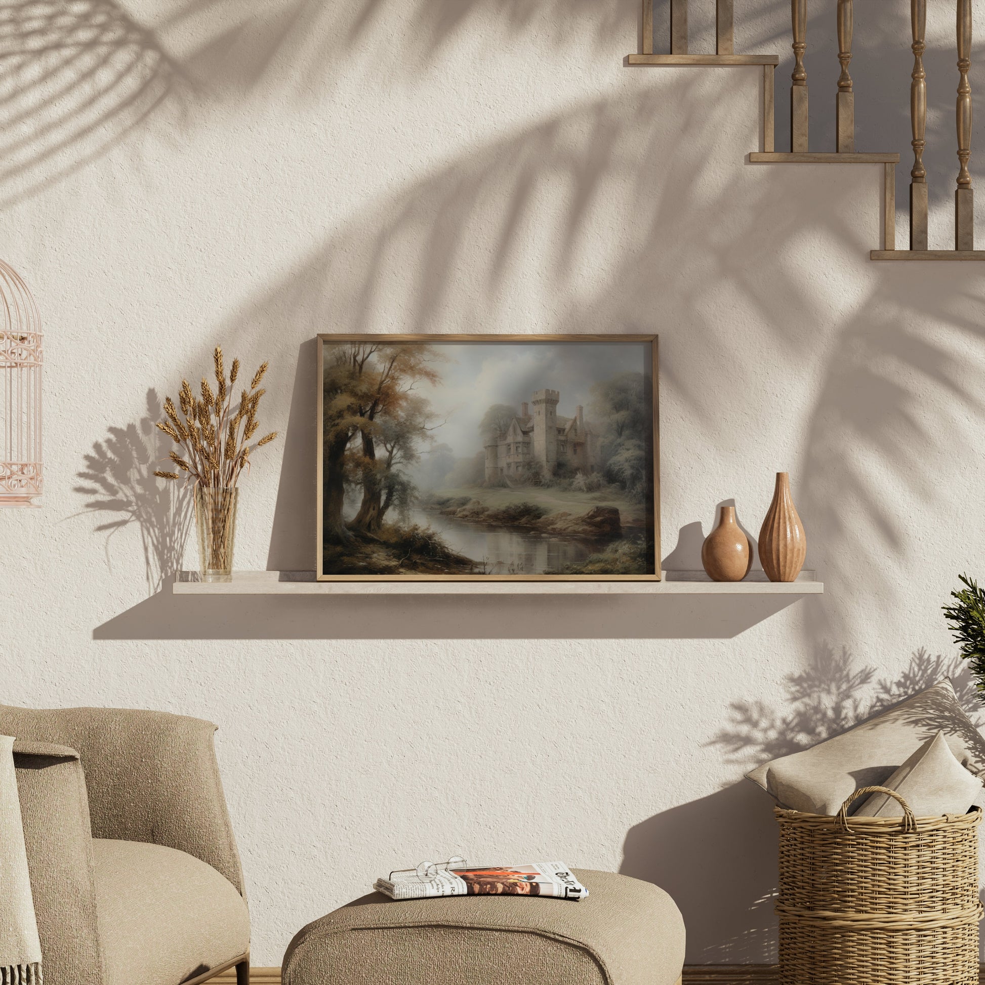 Premium Poster of Enchanting Castle Amidst Misty Forest Landscape Posters