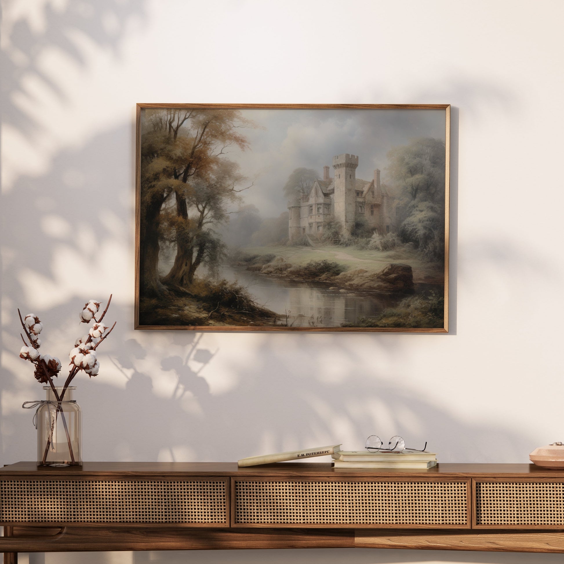 Premium Poster of Enchanting Castle Amidst Misty Forest Landscape Posters